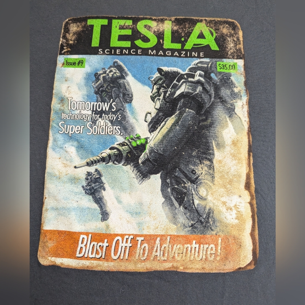 Fallout TESLA Blast Off To Adventure Black Tee Shirt Medium